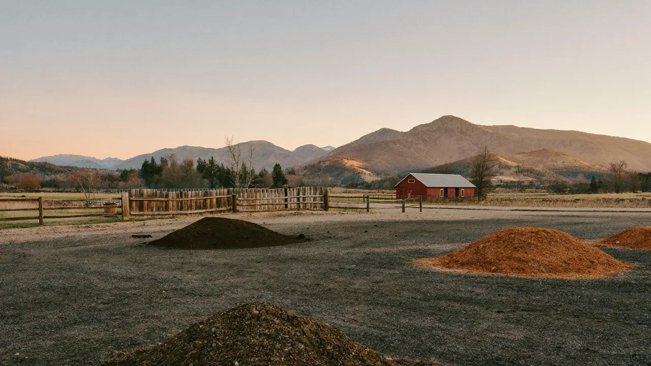 Family compost farm in northern Utah at golden hour