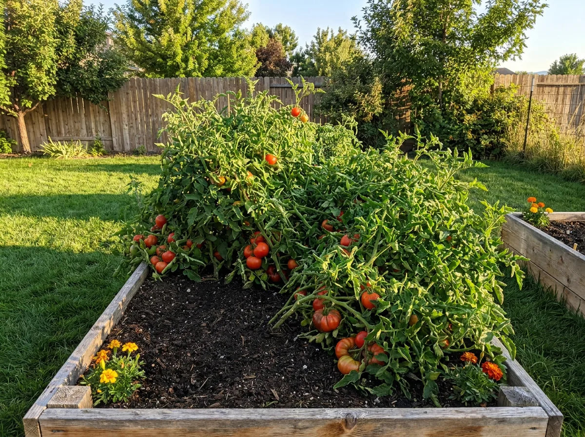 Same vegetable garden lush and abundant after a season with Holy Cow Compost