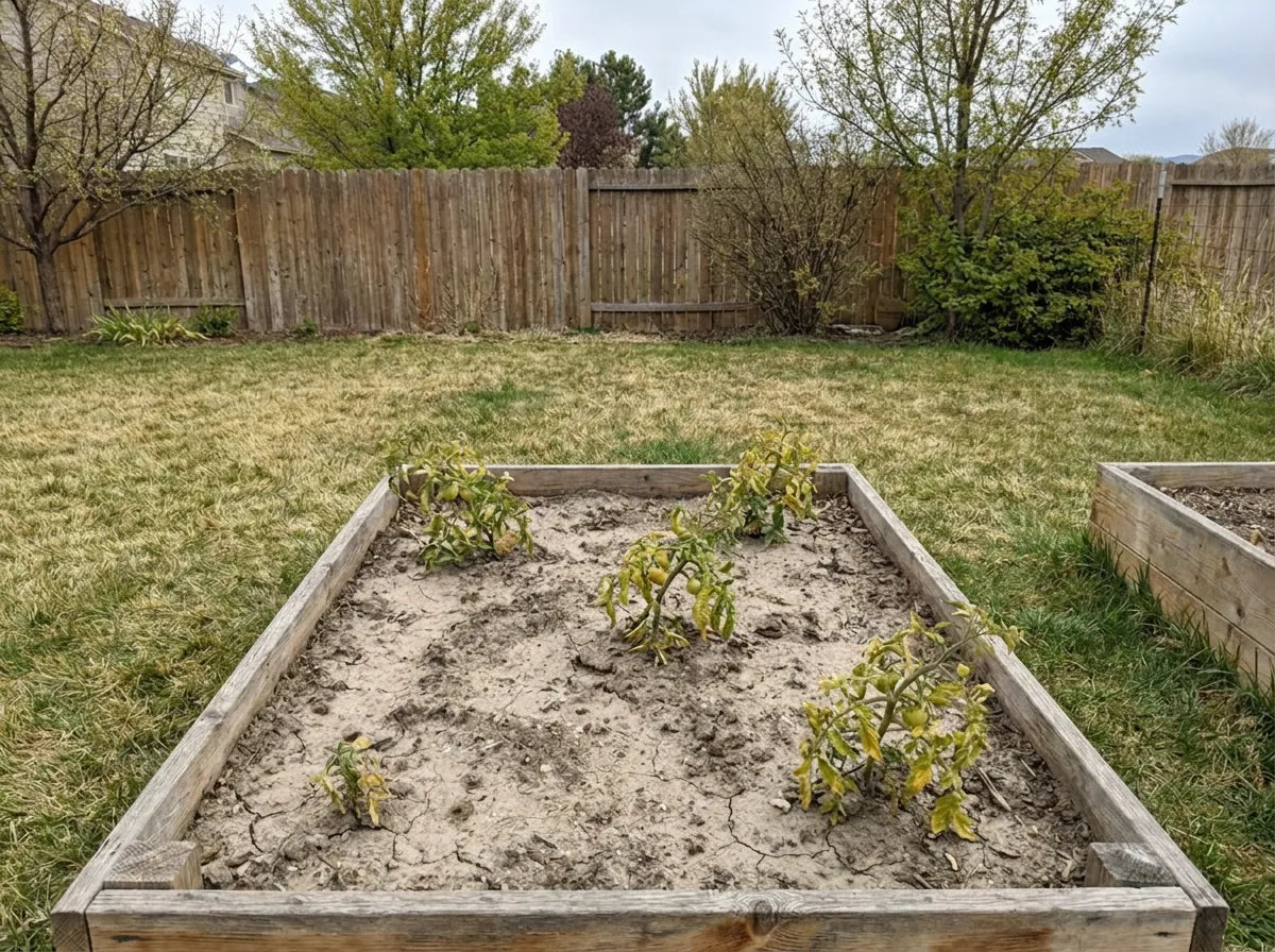 Tired vegetable garden before using Holy Cow Compost